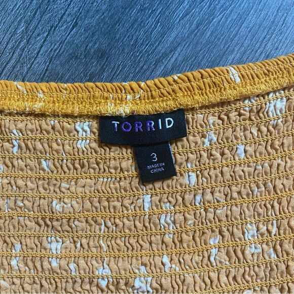 Torrid Challis Smocked Crop Cami Mustard Yellow White Stretchy 3 Plus - Picture 5 of 10